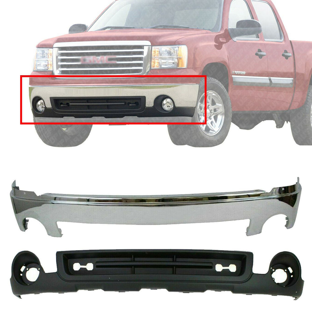 Front Bumper Chrome Steel + Valance Textured For 2007-2013 GMC Sierra 1500