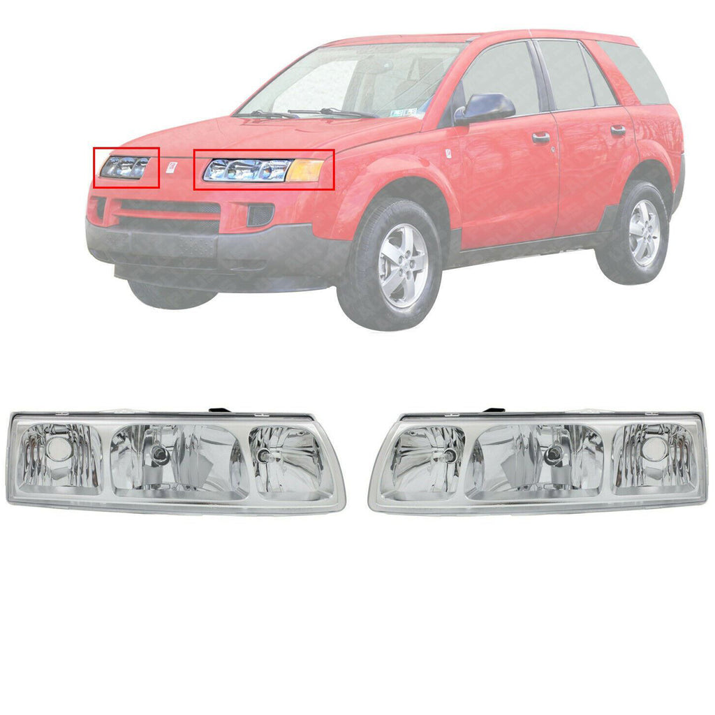 Front Headlamp Assembly Halogen Chrome Interior  Set of 2 For 2005 Saturn Vue