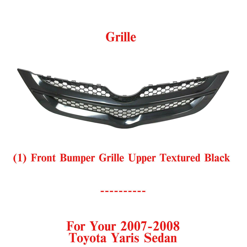 Front Bumper Upper Grille Textured Black For 2007-2008 Toyota Yaris Sedan