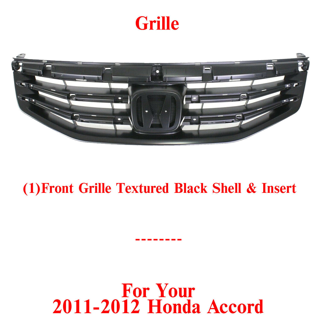 Grille Textured Black Shell & Insert Plastic For 2011-2012 Honda Accord Sedan