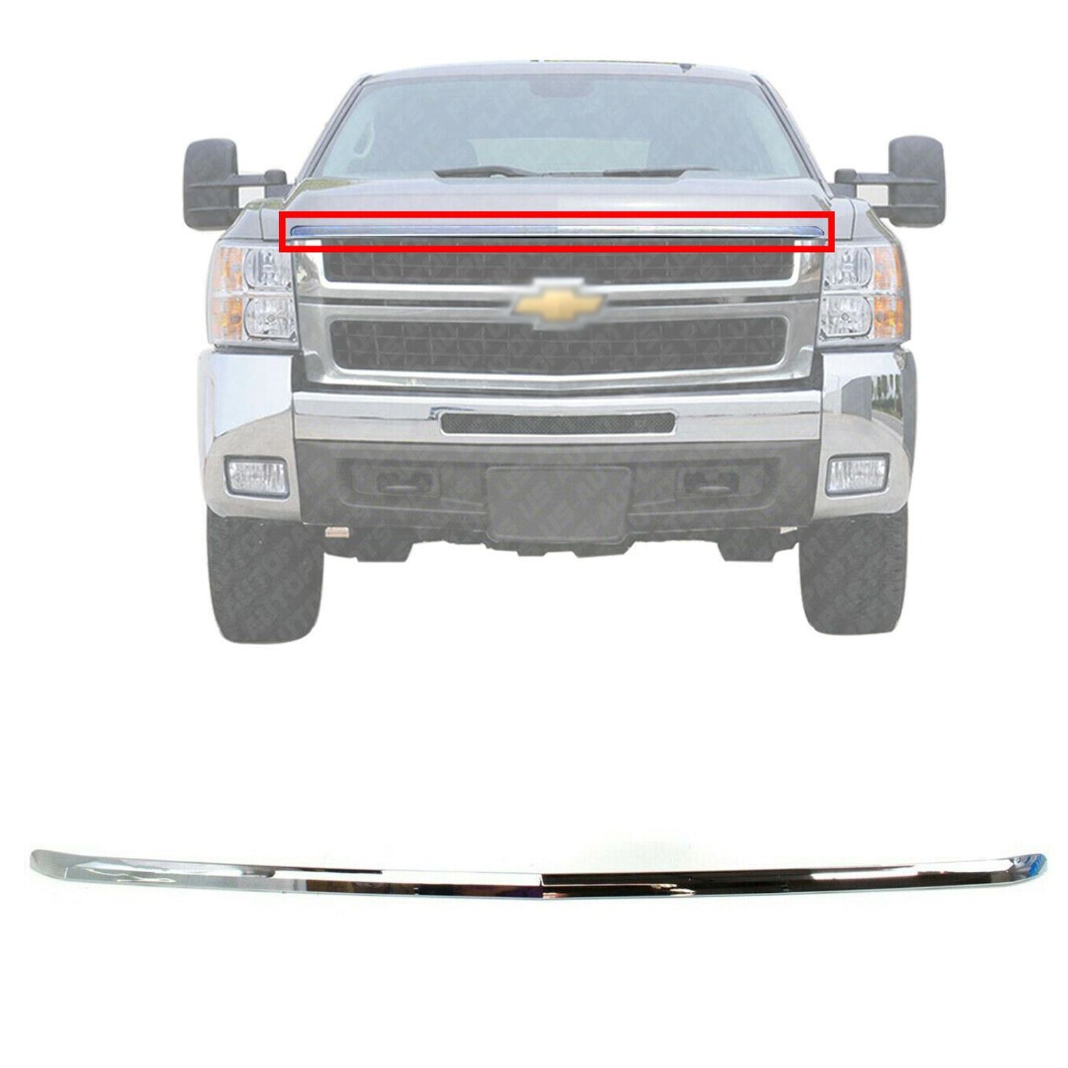Front Grille Hood Molding Chrome For 2007-2010 Chevrolet Silverado