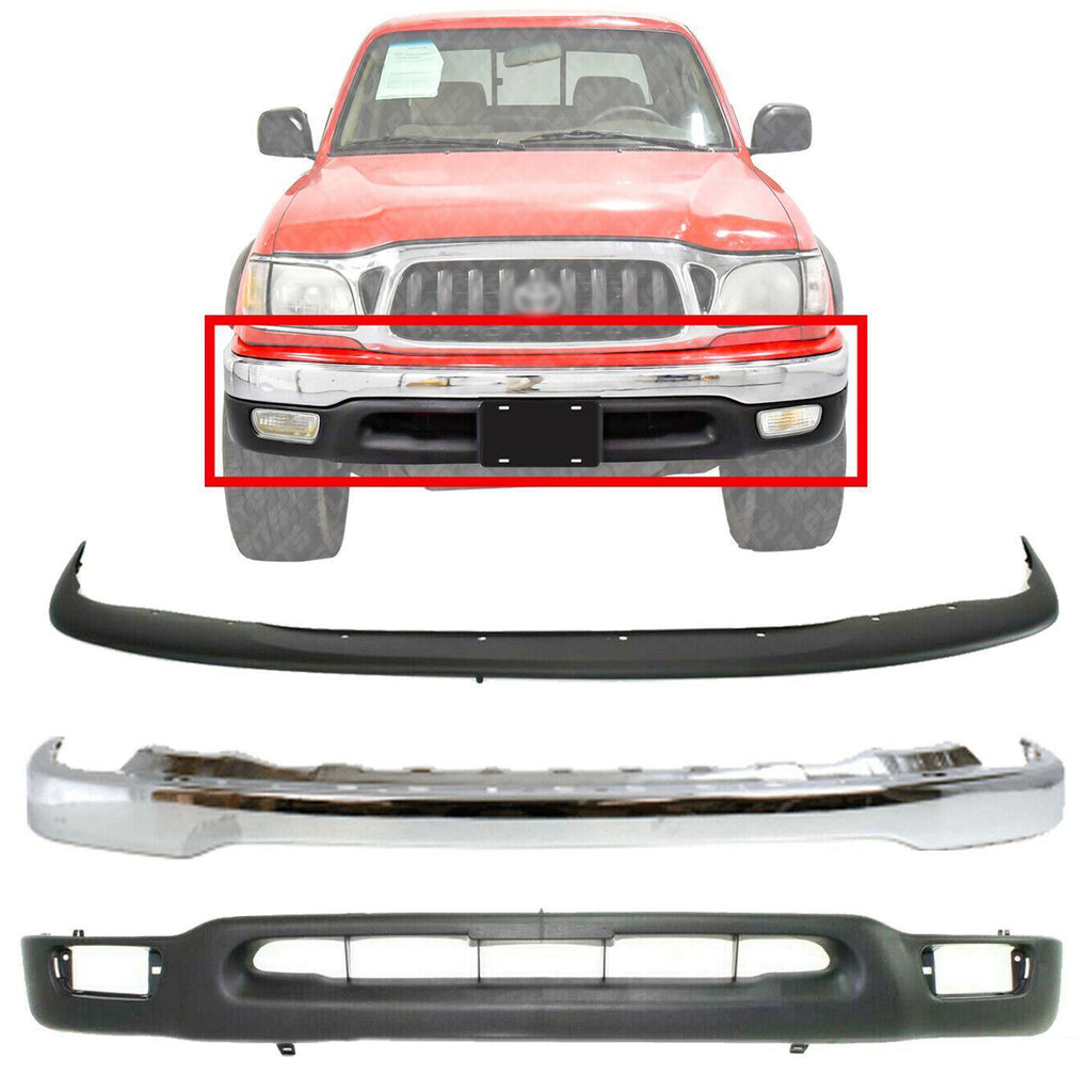 Front Bumper Chrome Face Bar Valance Combo Kit for 2001-2004 Toyota Tacoma