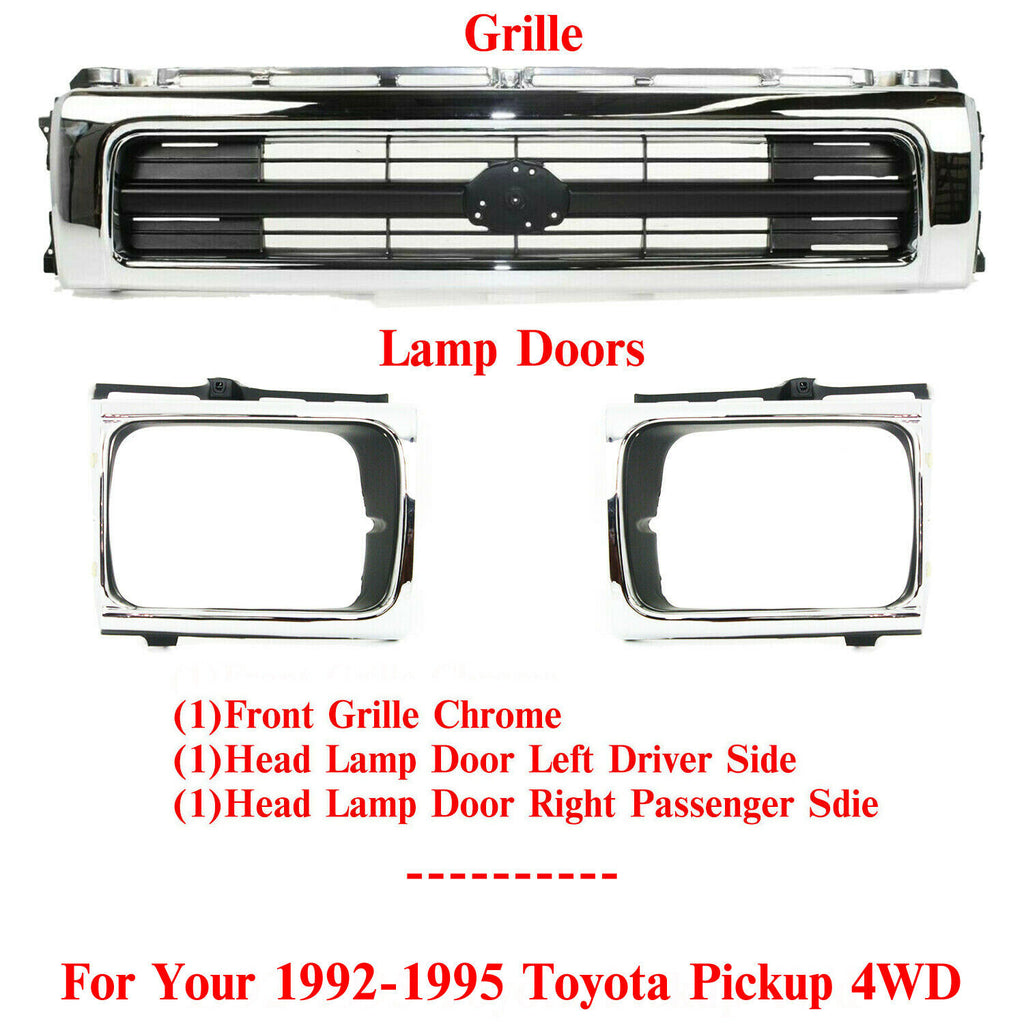 Front Grille Sealed Beam Type and Headlight Doors For 1992-1995 Toyota Pickup 4W