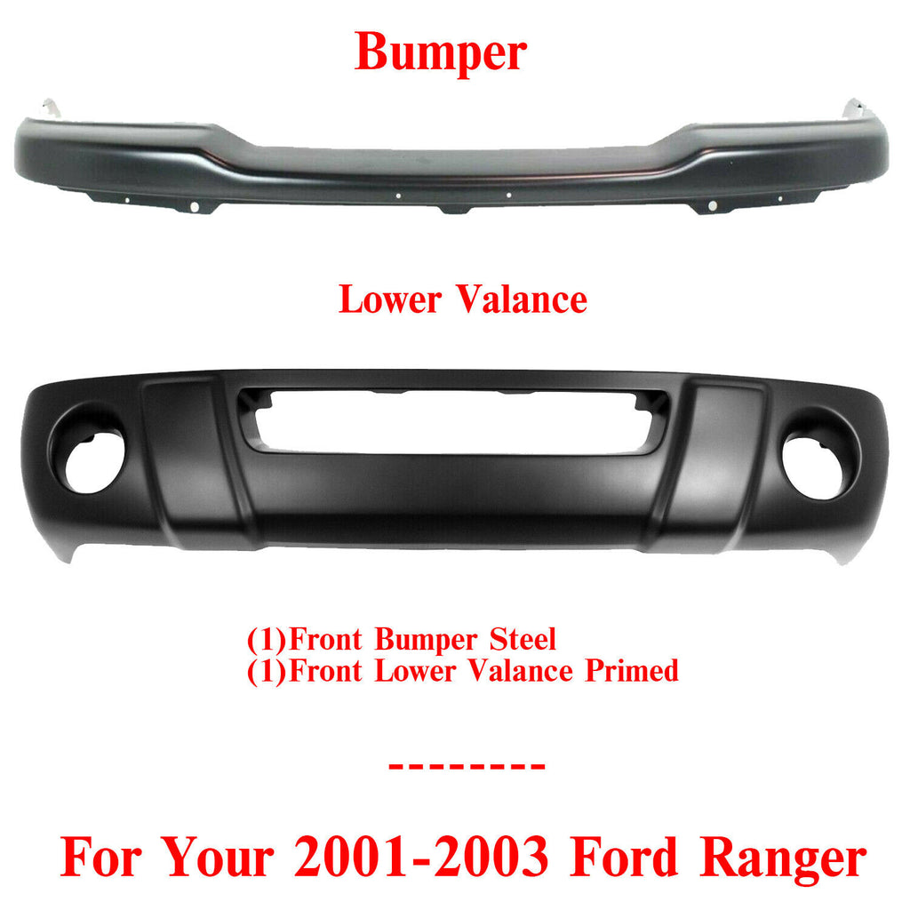 Front Bumper Primed Steel & Lower Valance For 2001-2003 Ford Ranger Edge Model