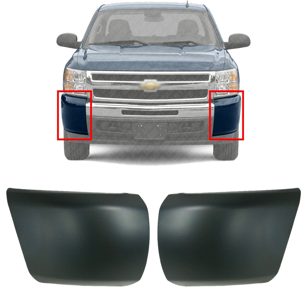 Set Of  2 Front Bumper End Caps Primed For 2007-2013 Chevy Silverado 1500