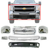 Front Bumper Chrome Steel Kit + Grille & Molding For 07-10 Silverado 2500HD 3500