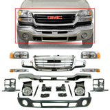 Front Bumper with Brackets Kit + Grille+Fog for 2003-2006 GMC Sierra 2500HD 3500