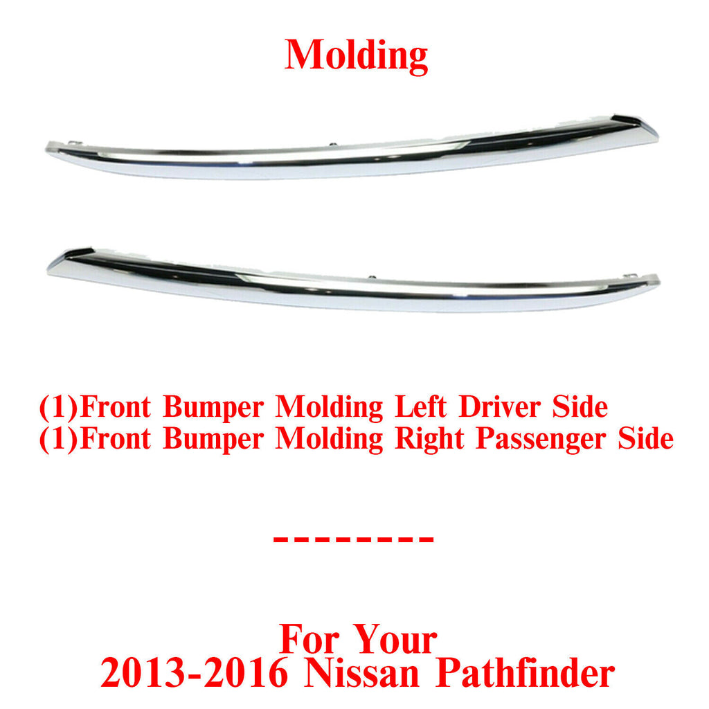 Front Bumper Molding Chrome Left & Right Side For 2013-2016 Nissan Pathfinder