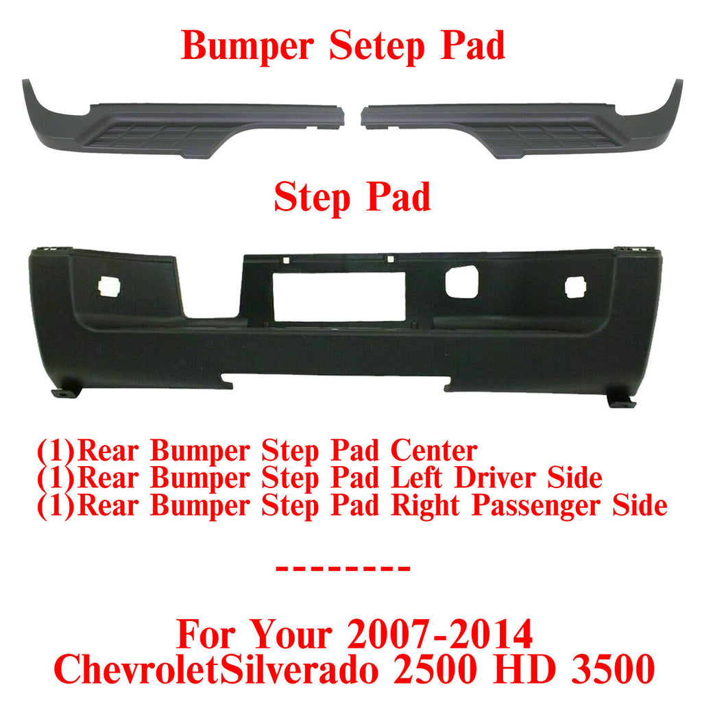 Rear Bumper Step Pads Set of 3 For 2007-2014 Chevrolet Silverado 2500 HD 3500