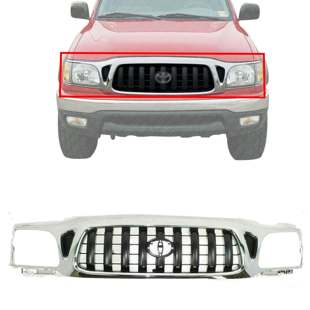 Front Grille Chrome with Emblem Provision For 2001-2004 Toyota Tacoma 4WD