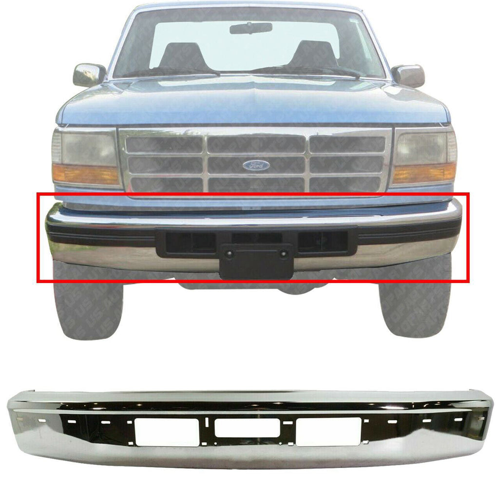 Front Bumper Chrome w/ Air Intake and Molding Holes For 1992-1997 Ford F-Series