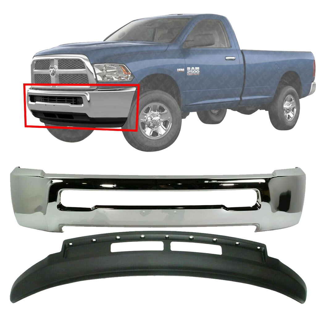 Front Chrome Bumper + Lower Valance Textured For 2013-2018 Dodge Ram 2500 3500