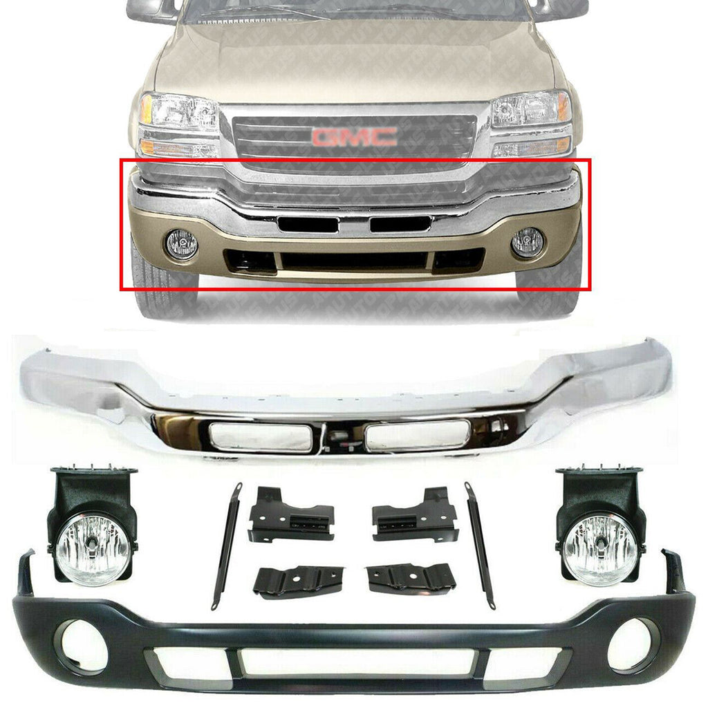 Front Bumper + Brackets + Valance Grille Fog For 2003-06 GMC Sierra 2500HD 3500