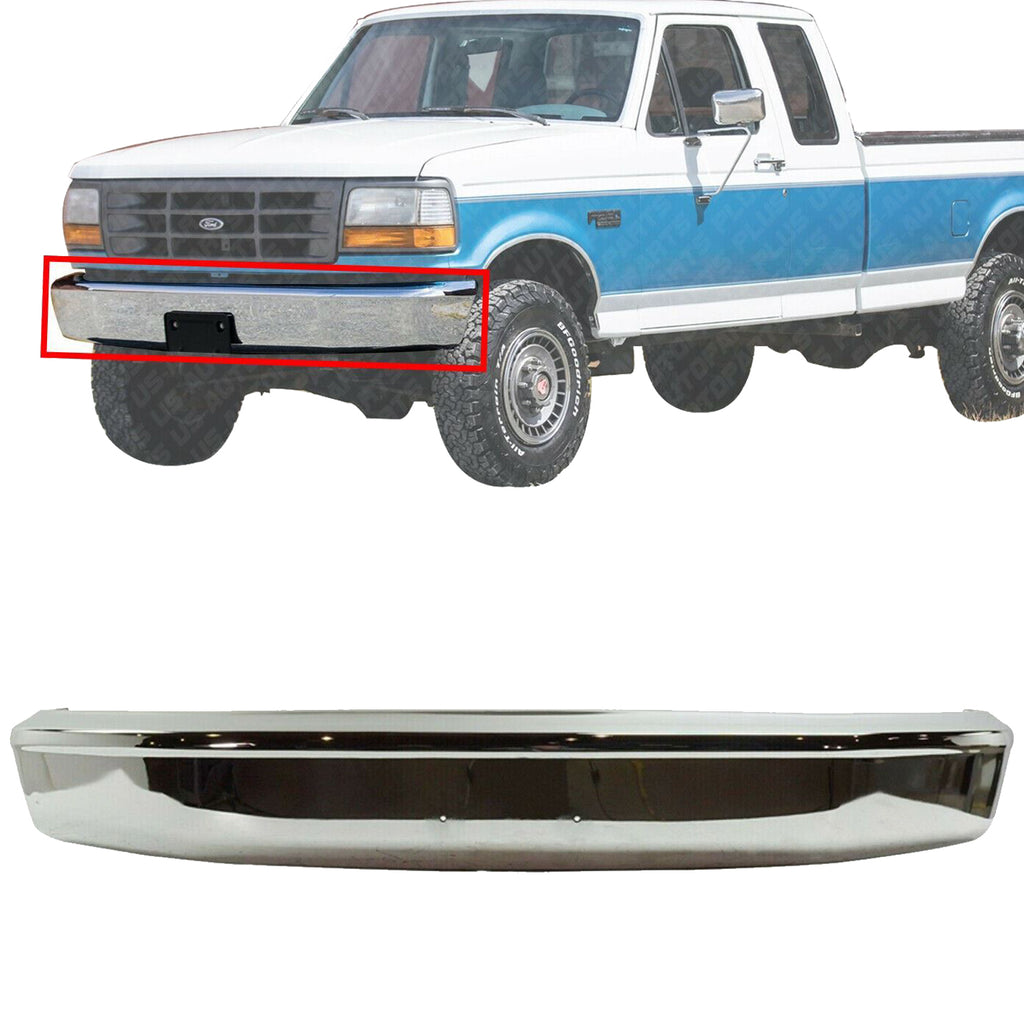 Front Chrome Bumper Face Bar For 1992-1996 F-150 Bronco without Molding Holes