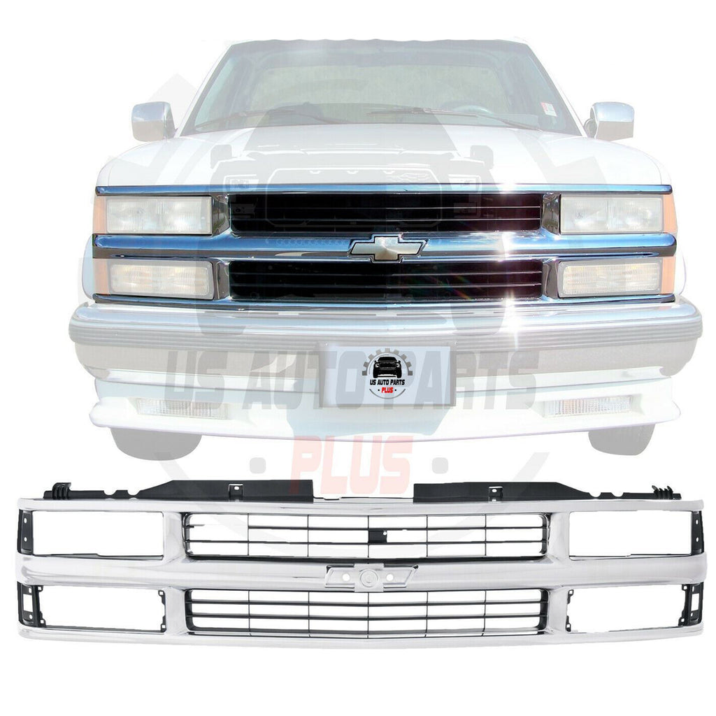 Front Grille Chrome Shell With Primed Insert For 1994-2000 Chevrolet C/K Series