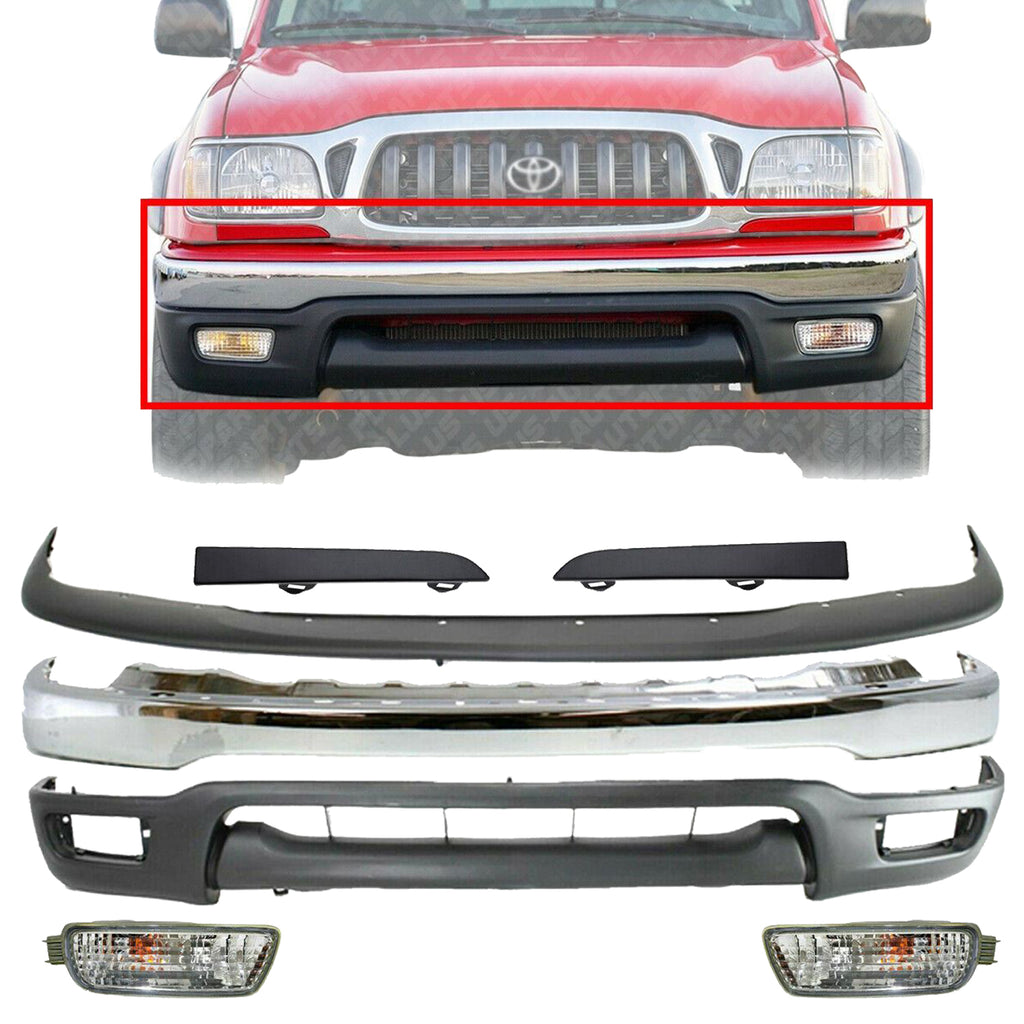 Front Chrome Bumper Kit With Fog Lights For 2001-2004 Toyota Tacoma