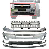 Front Bumper Chrome+Grille + Cover + Valance For 2011-2014 Silverado 2500HD 3500