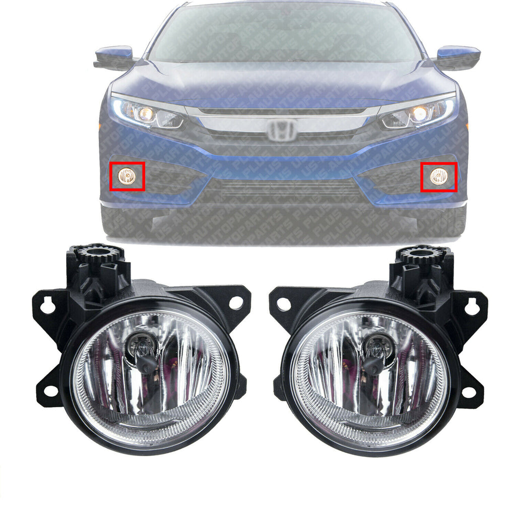 Front Bumper Fog Light Left & Right Side Assembly For 2016-2018 Honda Civic