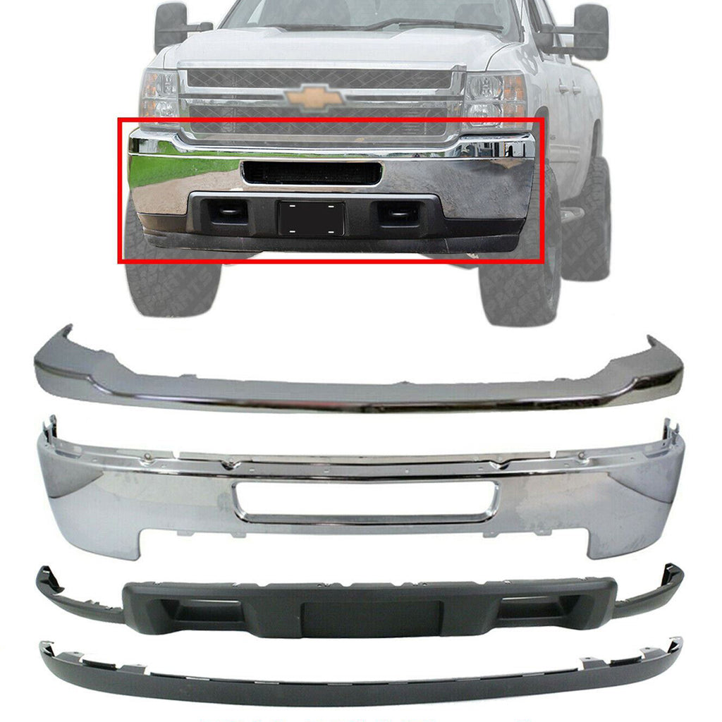 Front Bumper Cover Kit Chrome For 2011-2014 Chevy Silverado 2500HD 3500HD
