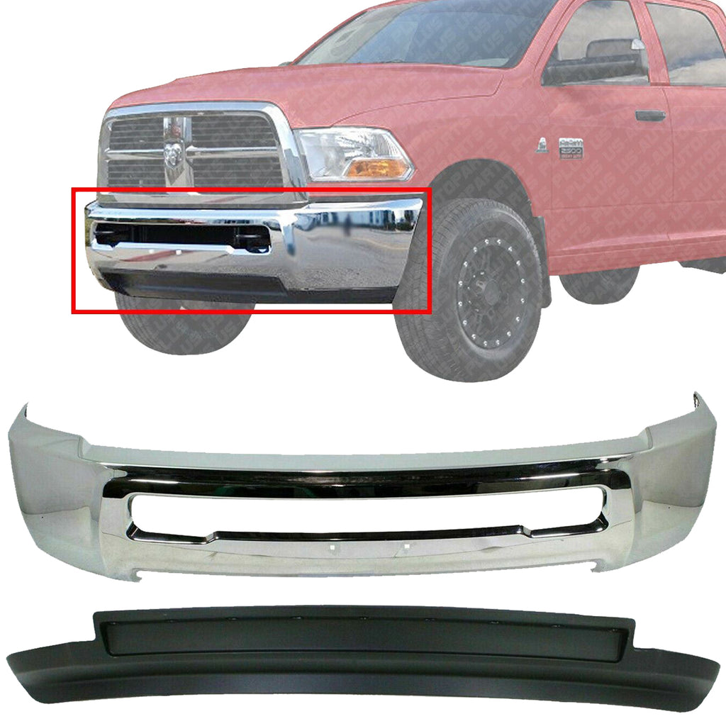 Front Bumper Chrome + Air Dam w/o Fog Hole For 2010-2012 Dodge Ram 2500 3500 4WD