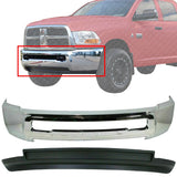 Front Bumper Chrome + Air Dam w/o Fog Hole For 2010-2012 Dodge Ram 2500 3500 4WD