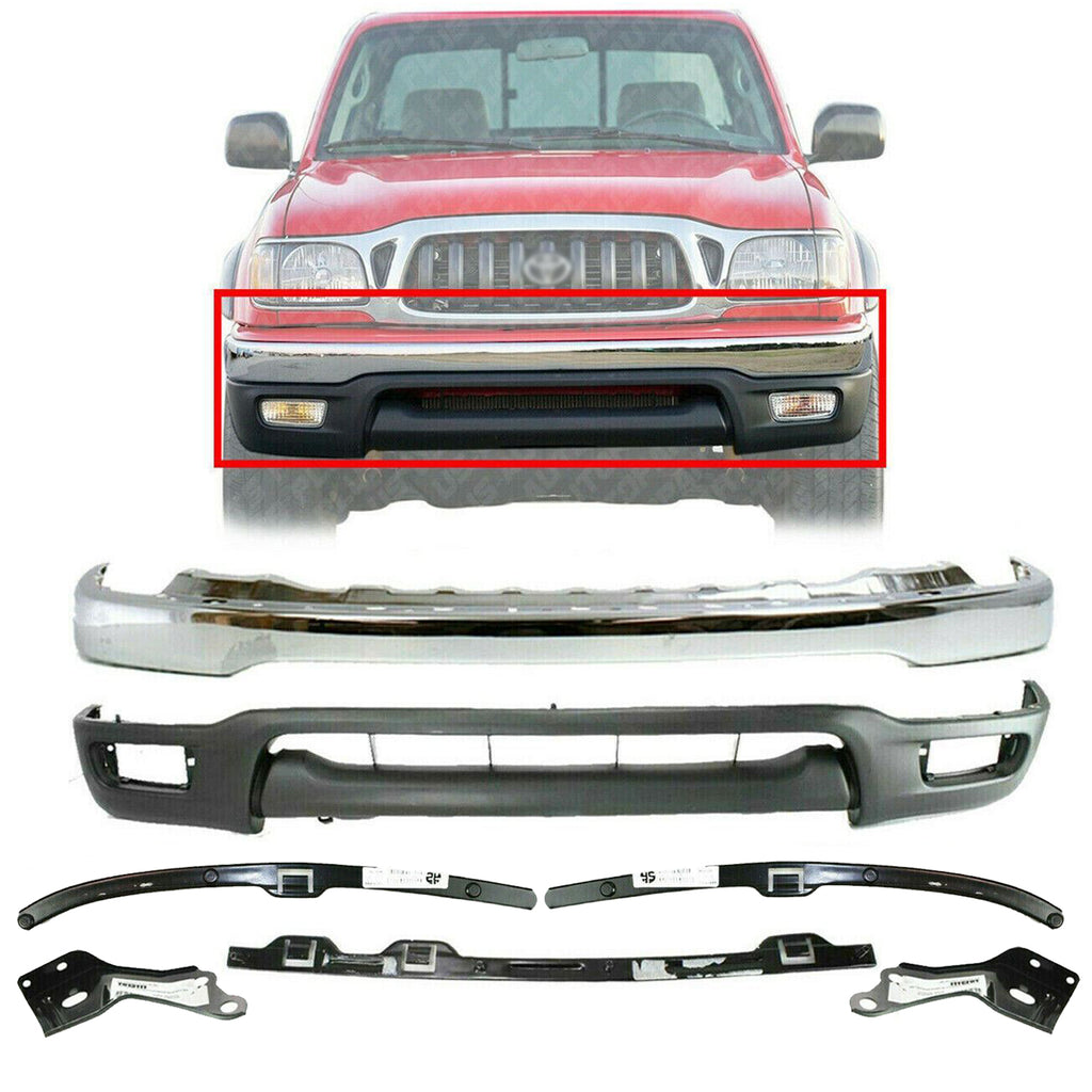 Front Bumper Chrome Kit with Brackets & Retainer Set For 2001-2004 Toyota Tacoma