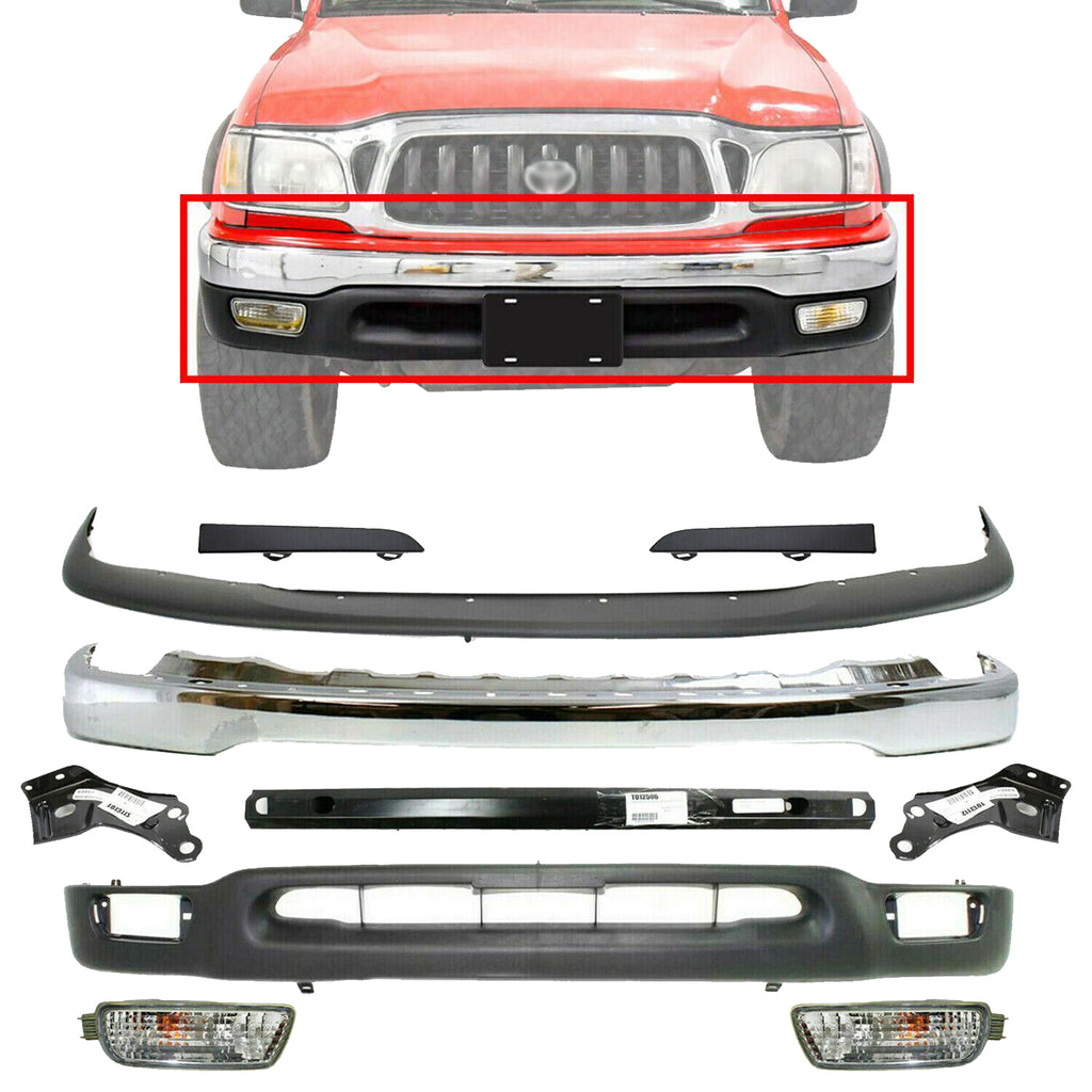 Front Bumper Chrome + Cover Filler Valance  For 2001-2004 Toyota Tacoma 2WD