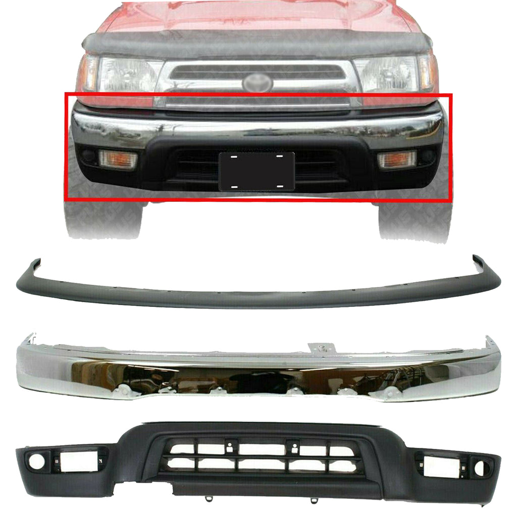 Front Bumper Chrome + Filler + Valance For 1999-2002 Toyota 4Runner Base SR5