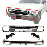 Front Bumper Chrome + Grille + Bracket Kit For 1992-95 Toyota Pickup Truck 2wd