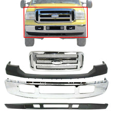 Load image into Gallery viewer, Front Bumper Chrome + Grille + Upper &amp; Low Cover For 2005 - 2007 Ford F250 F350