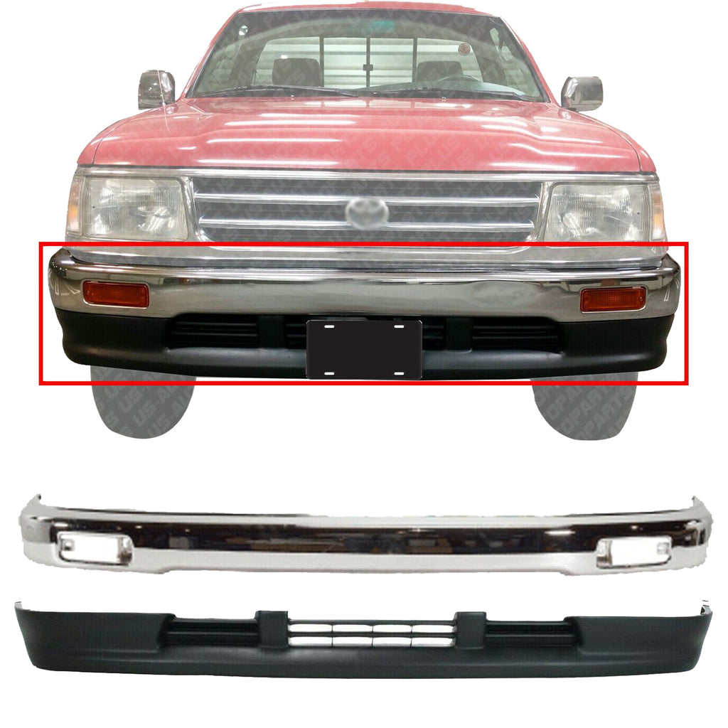 Front Bumper Chrome + Lower Valance Air Deflector For 93-98 Toyota