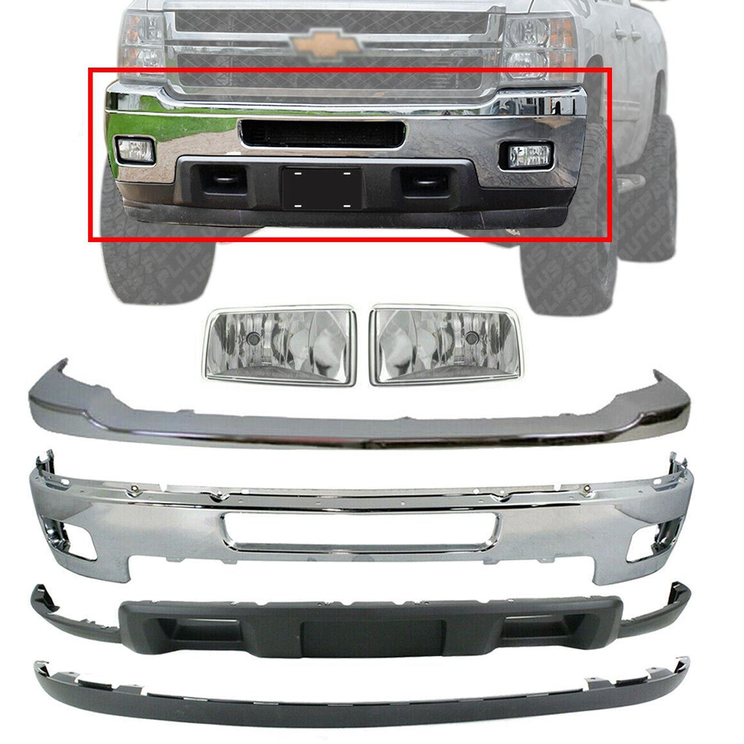 Front Bumper Chrome Kit With Fog Light For 2011-2014 Chevy