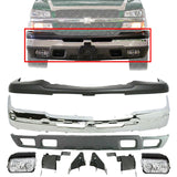 Front Bumper Chrome + Upper + Valance + Fog Lamp + Brackets For 2003-2006 Chevy Silverado 1500