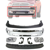 Front Bumper Chrome + Upper Cover + Valance + Fogs For 2009-2012 Dodge Ram 1500