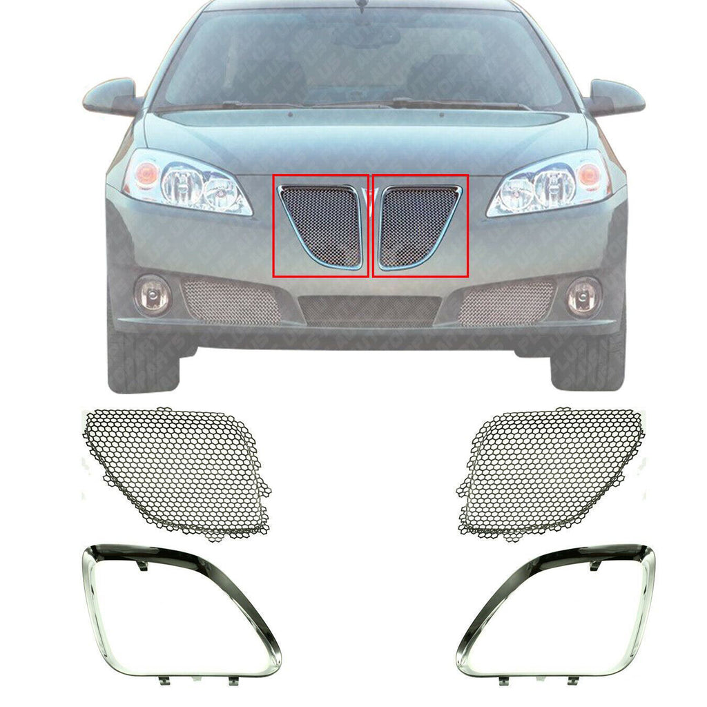 Front Grille Mesh Inserts + Upper Trim Chrome Left & Right For 05-09 Pontiac G6