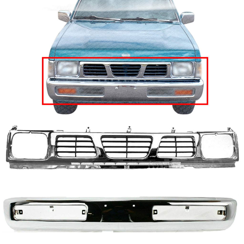 Front Bumper Chrome Steel + Grille Shell and Insert For 1996-1997 Niss – US  AUTO PARTS PLUS