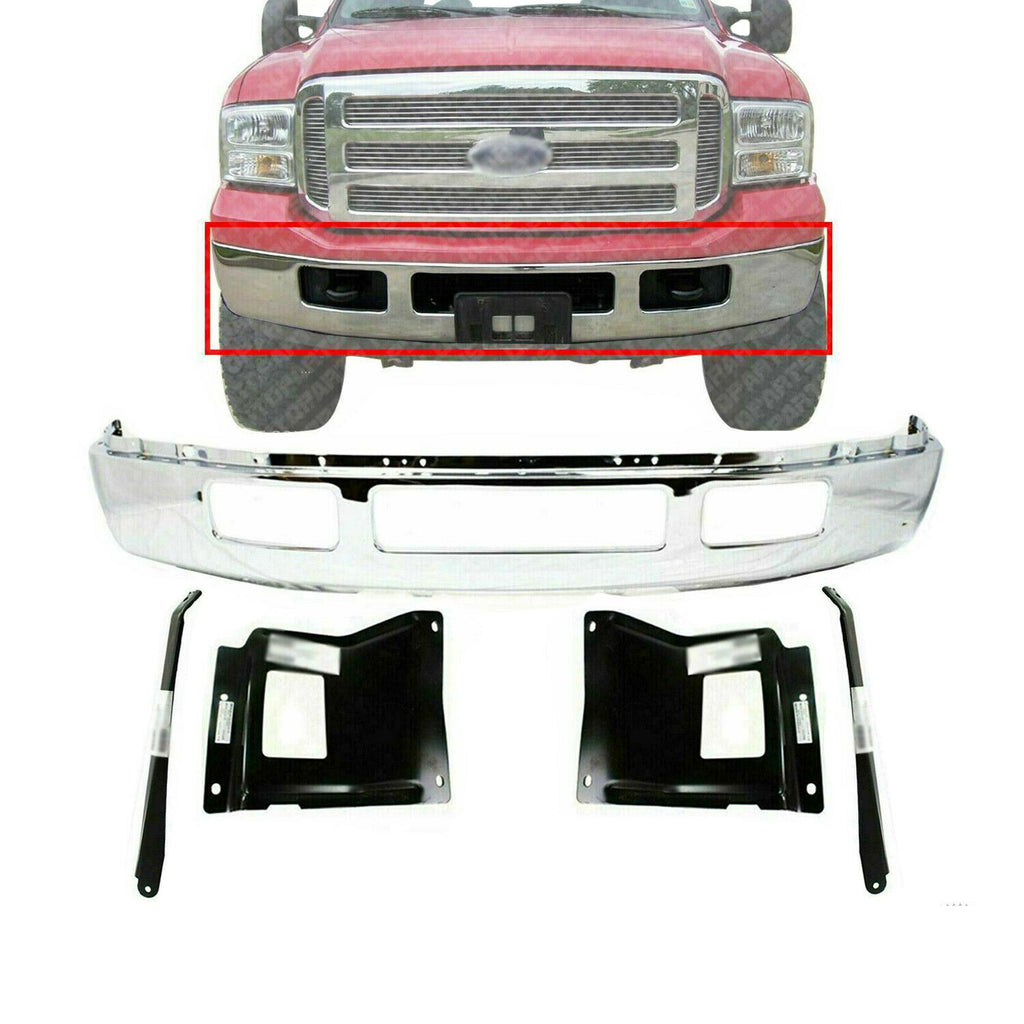 Front Bumper Chrome Steel + Bracket For 2005-2007 Ford F-250 F-350 Super Duty