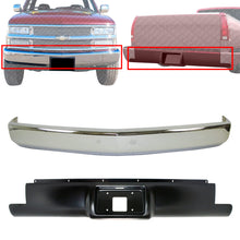 Load image into Gallery viewer, Front Bumper Chrome Steel With License Plate Holes + Rear Roll Pan Stepside without License Plate Part and Light Kit Primed For 1988-1998 Chevrolet &amp; GMC C/K Series