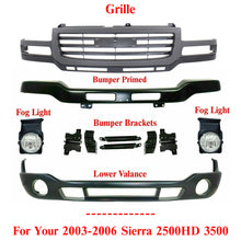 Load image into Gallery viewer, Front Grille + Bumper with Brackets + Lower Valance + Fog Lights Assembly For 2003-2006 GMC Sierra 2500HD 3500