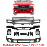 Front Grille + Bumper with Brackets + Lower Valance + Fog Lights Assembly For 2003-2006 GMC Sierra 2500HD 3500