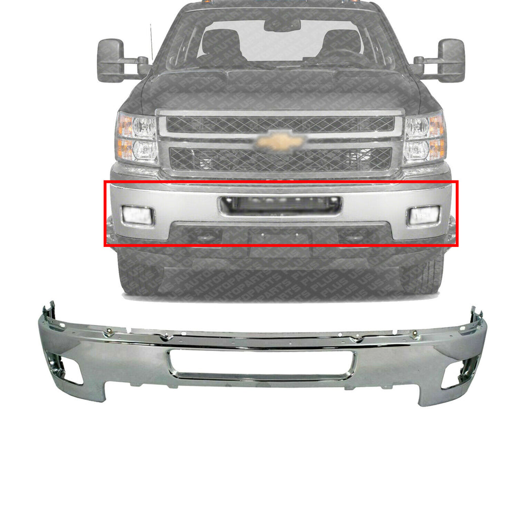 Front Bumper Chrome Impact Bar with Fog Light Hole For 2011-2014 Chevy Silverado