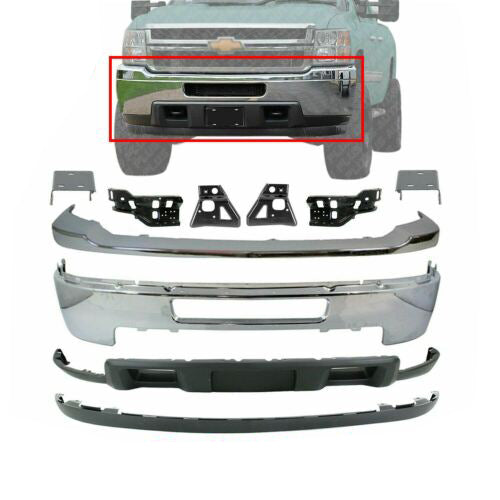 Front Bumper Chrome Kit with Brackets For 2011-14 Chevy Silverado 2500HD 3500HD