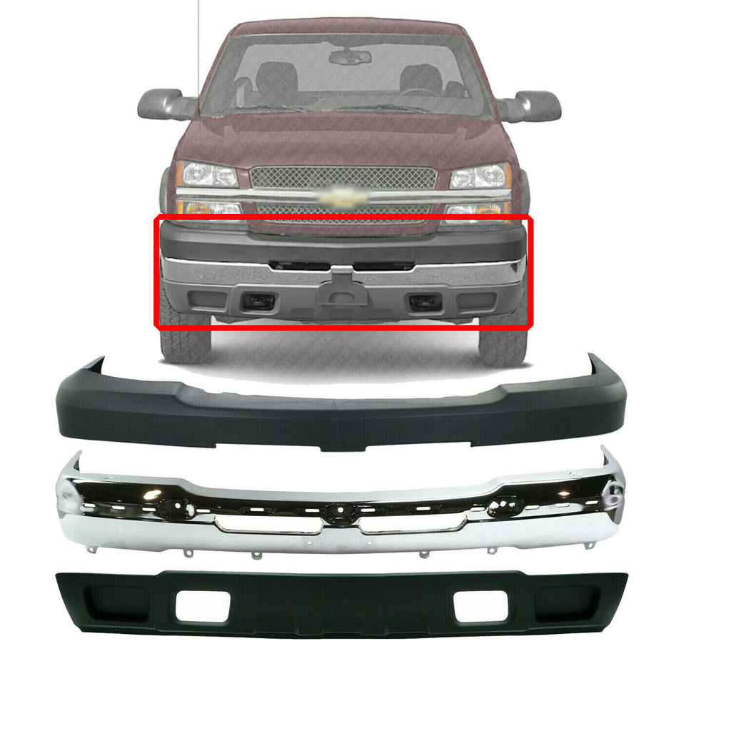 Front Bumper Chrome Steel Kit For 2003-2006 Chevrolet Silverado 2500HD / 3500