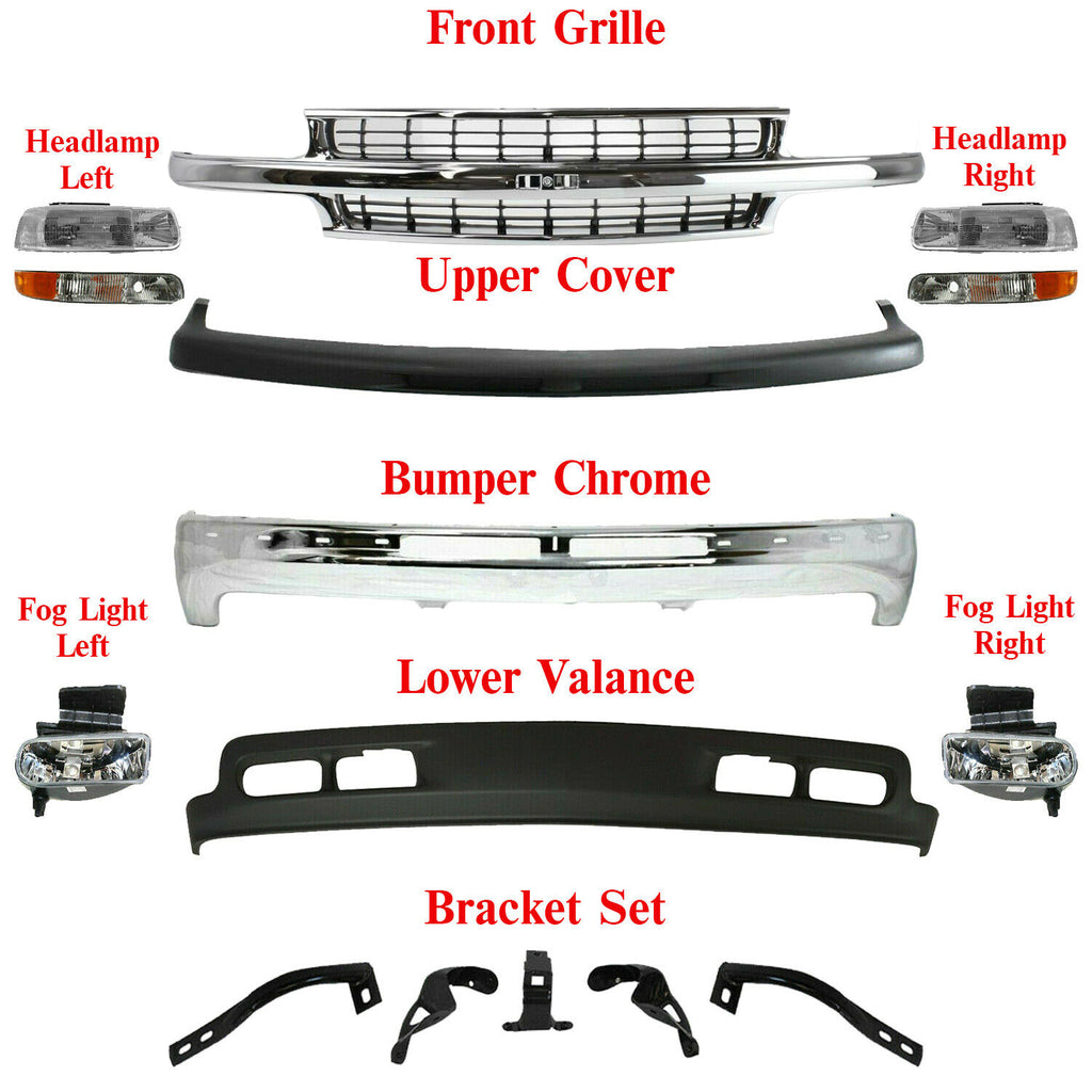 Front Chrome Grille + Bumper Kit For 00-06 Chevy Tahoe 99-02 Silverado 1500 2500