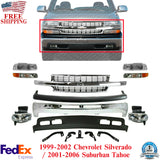 Front Chrome Grille + Bumper Kit For 00-06 Chevy Tahoe 99-02 Silverado 1500 2500