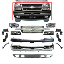 Load image into Gallery viewer, Front Bumper Chrome Steel + Grille with Headlight Kit For 2003-06 Silverado 1500
