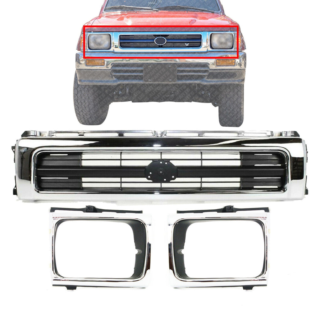 Front Grille Sealed Beam Type and Headlight Doors For 1992-1995 Toyota Pickup 4W