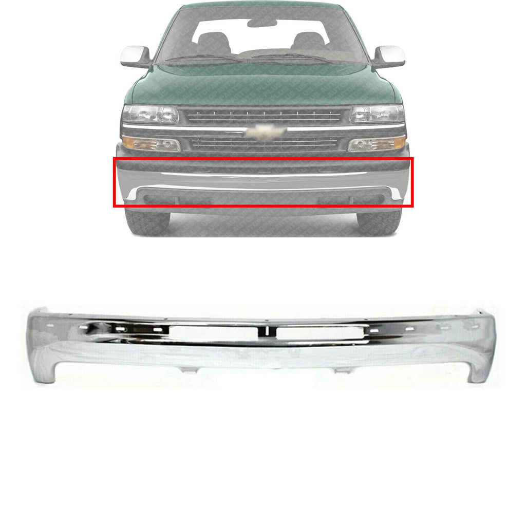 Front Bumper Chrome Steel W/o Brackets For 1999-2002 Silverado 1500 2500HD 3500