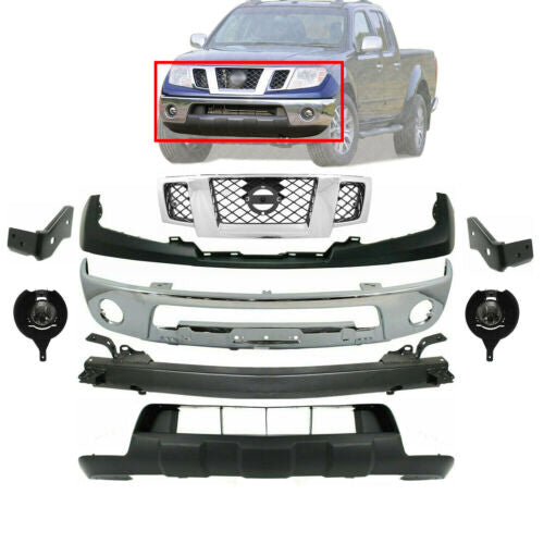 Front Bumper Chrome+ upper Cover+Lower Valance Kit For 2009-2017 Nissan Frontier