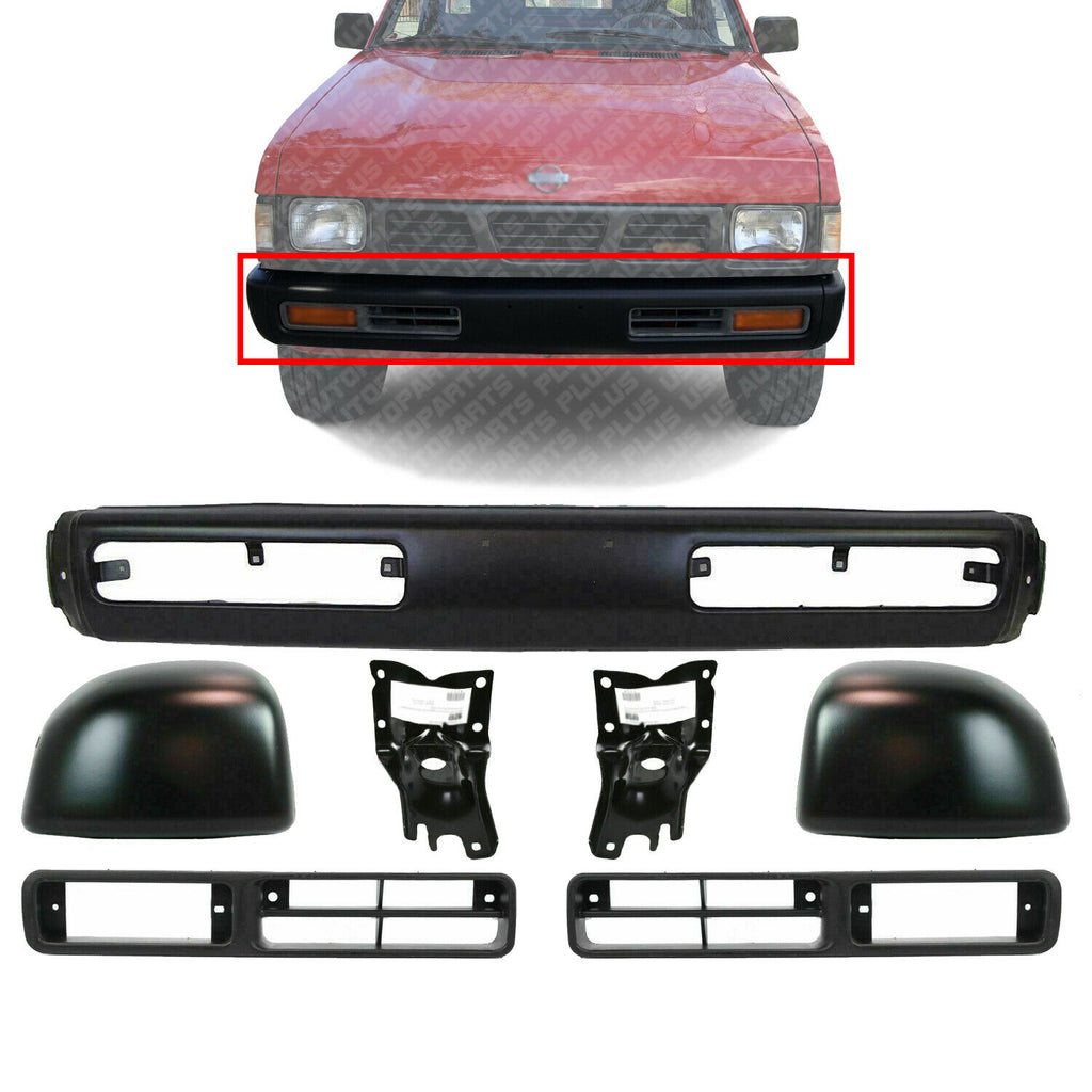 Front Bumper+End Cap+Brackets+Fog Lamp Bezel LH+RH For 1993-95 Nissan D21/Pickup